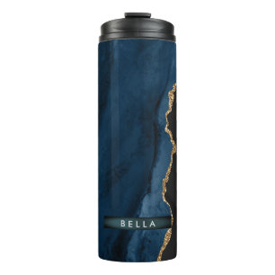 PixDezines WATERVERF BLUE AGATE FAUX GOLD VEINS Thermosbeker