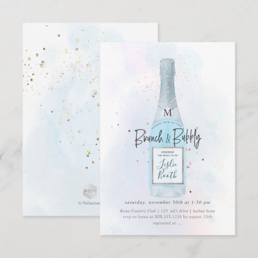 PixDezines Waterverf Blue Champagne Brunch Bubble Kaart (Voorkant / Achterkant)