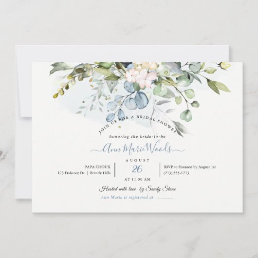 PixDezines Waterverf Blue Gum Eucalyptus Bridal Kaart (Voorkant)
