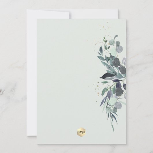 PixDezines Waterverf Blue Gum Greenery Doop Kaart (Achterkant)