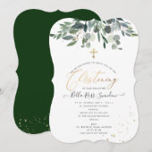 PixDezines Waterverf Blue GumGreenery Christening Kaart (Voorkant / Achterkant)