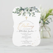 PixDezines Waterverf Blue GumGreenery Christening Kaart (Staand voorkant)