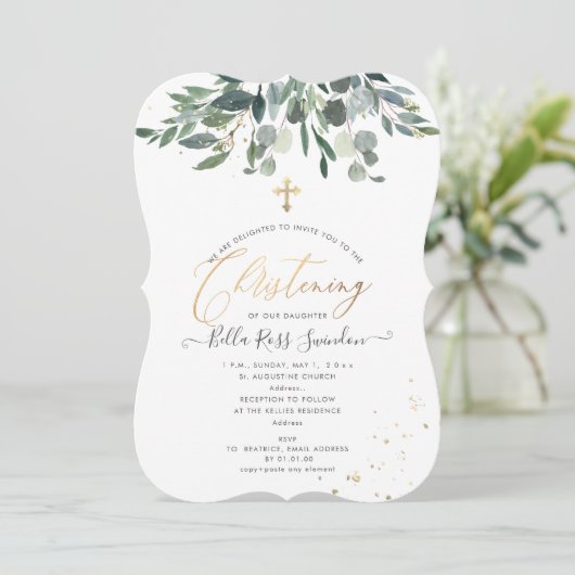 PixDezines Waterverf Blue GumGreenery Christening Kaart (Staand voorkant)