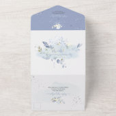 PixDezines Waterverf Blue Hyde Cream-Rozen All In One Uitnodiging (Buitenkant)