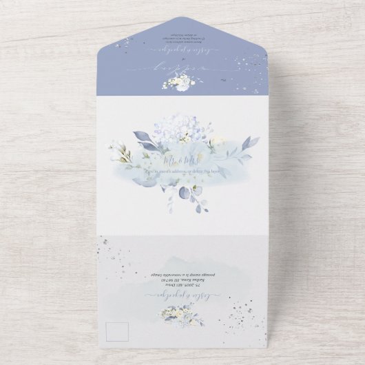 PixDezines Waterverf Blue Hyde Cream-Rozen All In One Uitnodiging (Buitenkant)