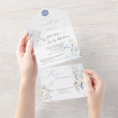 PixDezines Waterverf Blue Hyde Cream-Rozen All In One Uitnodiging (Afscheurbaar)