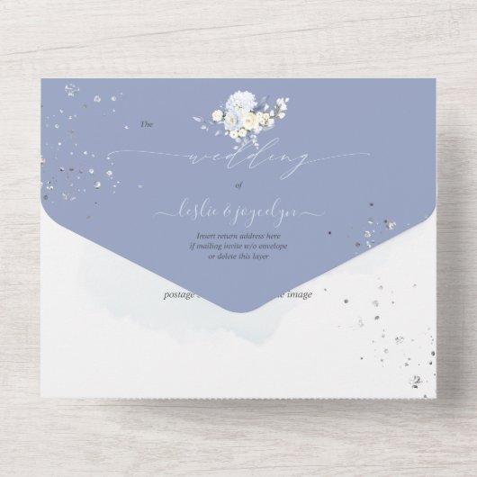 PixDezines Waterverf Blue Hyde Cream-Rozen All In One Uitnodiging (Achterkant)