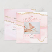 PixDezines Waterverf Blush Agate, Baptême Fille Kaart (Voorkant / Achterkant)