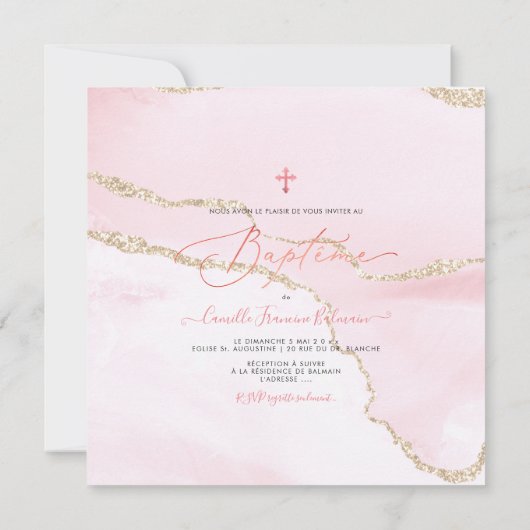 PixDezines Waterverf Blush Agate, Baptême Fille Kaart (Achterkant)