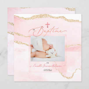 PixDezines Waterverf Blush Agate, Baptême Fille Kaart