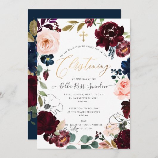 PixDezines Waterverf Blush+Bourgogne Wreath Kaart (Voorkant / Achterkant)