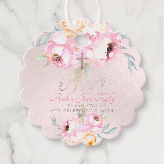 PixDezines Waterverf Blush Doop Dank u Bedankjes Labels (Voorkant)