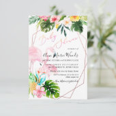 PixDezines Waterverf Blush Flamingos Baby shower Kaart (Staand voorkant)