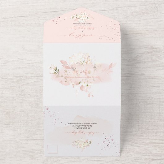 PixDezines Waterverf Blush Hyde Cream Rozen All In One Uitnodiging (Buitenkant)