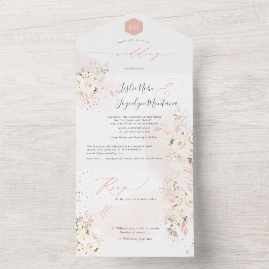 PixDezines Waterverf Blush Hyde Cream Rozen All In One Uitnodiging (Binnen)