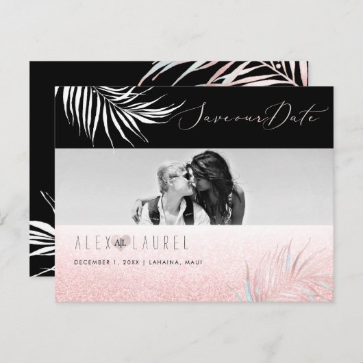 PixDezines Waterverf Blush Palm, Save the Date (Voorkant / Achterkant)