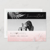 PixDezines Waterverf Blush Palm, Save the Date Briefkaart (Voorkant / Achterkant)