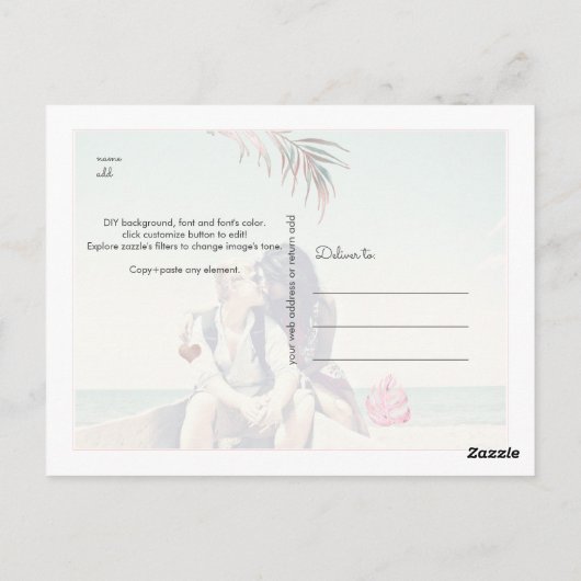 PixDezines Waterverf Blush Palm, Save the Date Briefkaart (Achterkant)