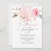 PixDezines Waterverf Blush Peonies Bat Mitzvah Kaart (Voorkant)