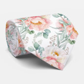 PixDezines Waterverf Blush Peonies Eucalyptus Stropdas (Opgerold)