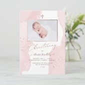 PixDezines Waterverf Blush Pink Christening Kaart (Staand voorkant)