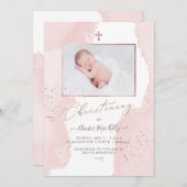 PixDezines Waterverf Blush Pink Christening Kaart (Voorkant / Achterkant)