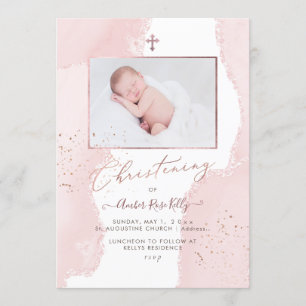 PixDezines Waterverf Blush Pink Christening Kaart