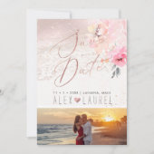 PixDezines Waterverf Blush Pioenen Bewaar de datum Kaart (Voorkant)