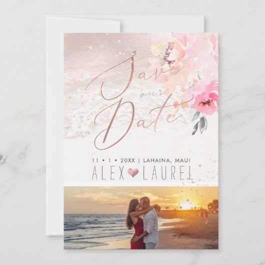 PixDezines Waterverf Blush Pioenen Bewaar de datum Kaart (Voorkant)