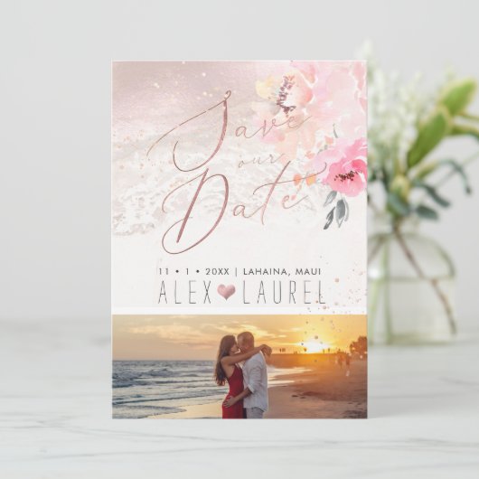 PixDezines Waterverf Blush Pioenen Bewaar de datum Kaart (Staand voorkant)