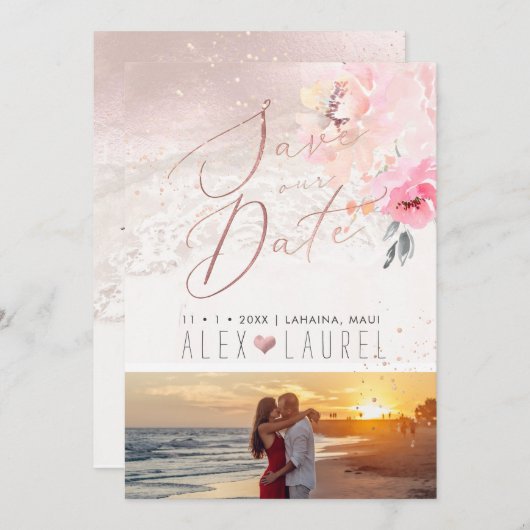 PixDezines Waterverf Blush Pioenen Bewaar de datum Kaart (Voorkant / Achterkant)