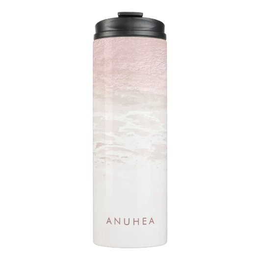 PixDezines Waterverf Blush Roos Gold Beach Thermosbeker (Voorkant)