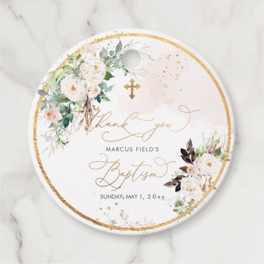 PixDezines waterverf blush roze rozen Baptism Fav Bedankjes Labels (Voorkant)