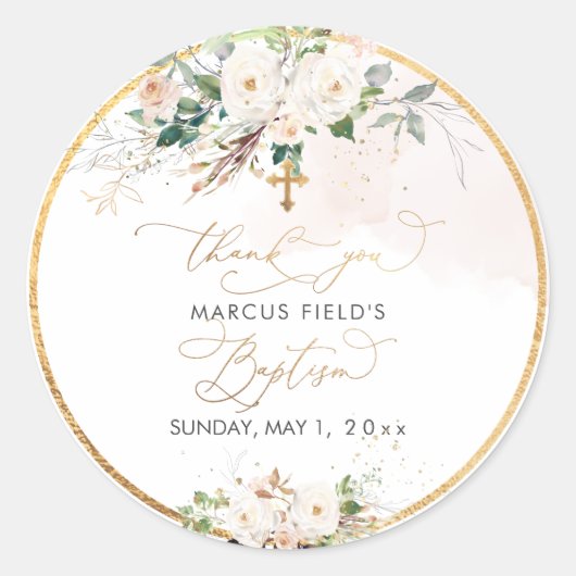 PixDezines waterverf blush roze rozen Baptisme Ronde Sticker (Voorkant)