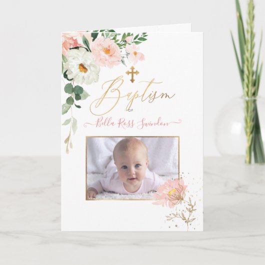 PixDezines Waterverf Blush Rozen Doopprogramma Feestdagen Kaart (Voorkant)