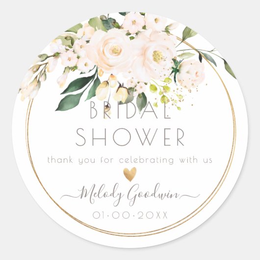 PixDezines Waterverf Blush Rozen+Greenery Ronde Sticker (Voorkant)