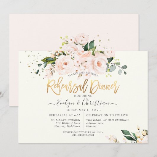 PixDezines Waterverf Blush Rozen repetitie Kaart (Voorkant / Achterkant)