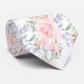 PixDezines Waterverf Blush Rozen Stofblauw Stropdas (Opgerold)