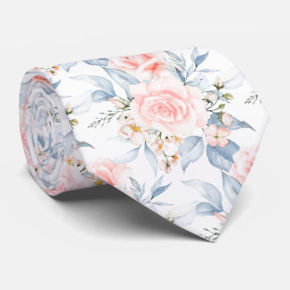 PixDezines Waterverf Blush Rozen Stofblauw Stropdas