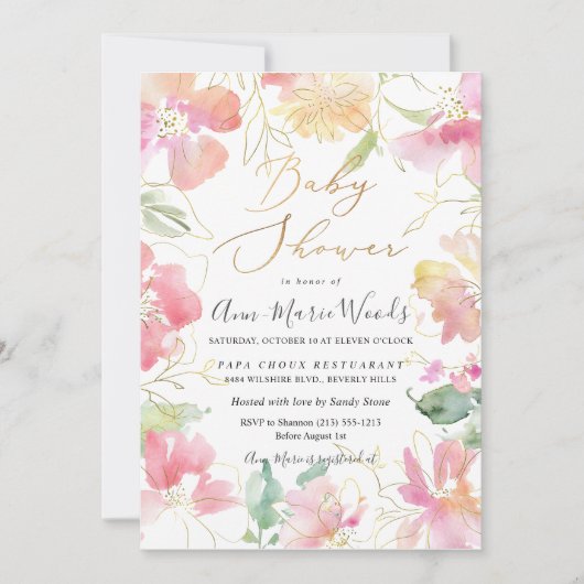 PixDezines Waterverf Blush Sweet Peas Baby shower Kaart (Voorkant)