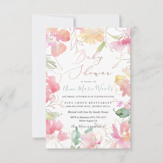 PixDezines Waterverf Blush Sweet Peas Baby shower Kaart (Voorkant)