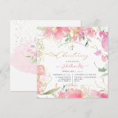 PixDezines Waterverf Blush Sweet Peas Christening Kaart (Voorkant / Achterkant)