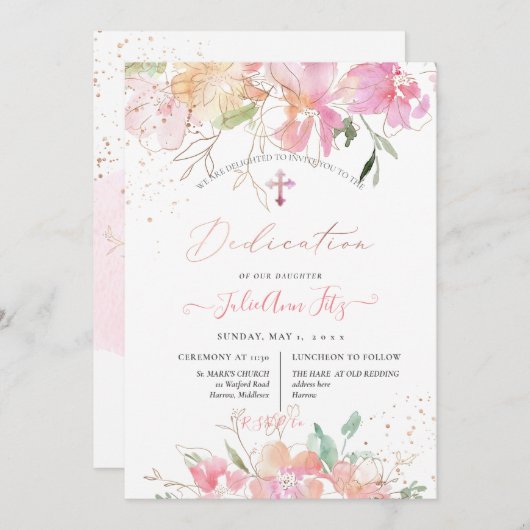 PixDezines Waterverf Blush Sweet Peas Dedication Kaart (Voorkant / Achterkant)