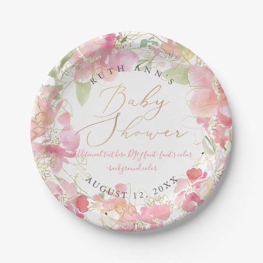 PixDezines Waterverf Blush Sweetpea Baby shower Papieren Bordje (Voorkant)