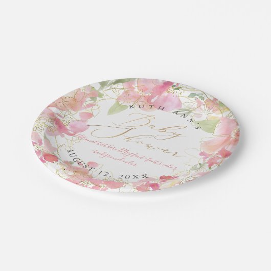 PixDezines Waterverf Blush Sweetpea Baby shower Papieren Bordje (Gekanteld)