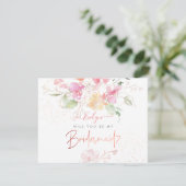 PixDezines Waterverf Blushing Romance Bridesmaid Kaart (Staand voorkant)