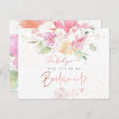 PixDezines Waterverf Blushing Romance Bridesmaid Kaart (Voorkant / Achterkant)