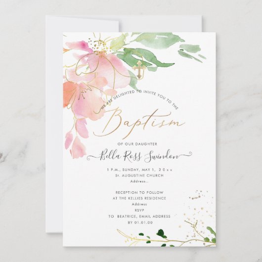PixDezines Waterverf Blushing Sweetpeas Baptisme Kaart (Voorkant)