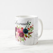 PixDezines Waterverf Bordeaux+Blue Flowers Koffiemok (Voorkant rechts)