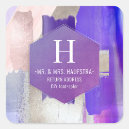 PixDezines Waterverf Borstels Violet Silver Blush Vierkante Sticker